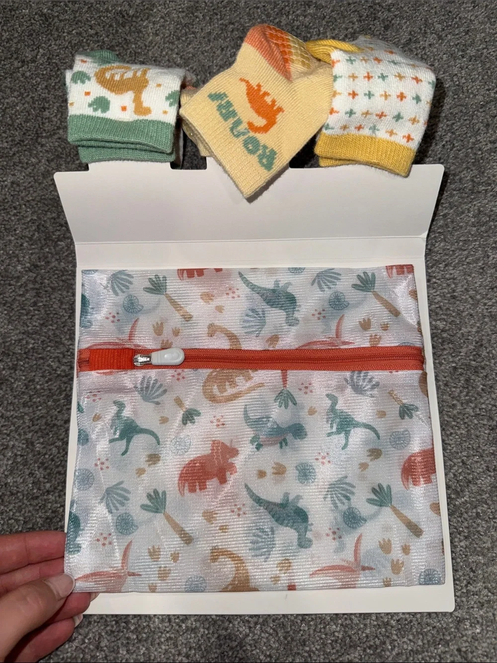 Baby Sock Trio with Dino Print (Green, Yellow, Orange)